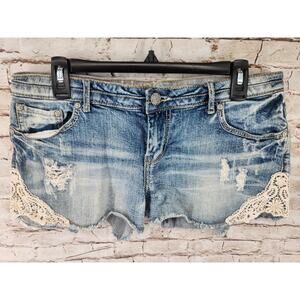 Hippie Laundry Shorts Size 13 Crochet Sides Light Wash Cutoff Shorts